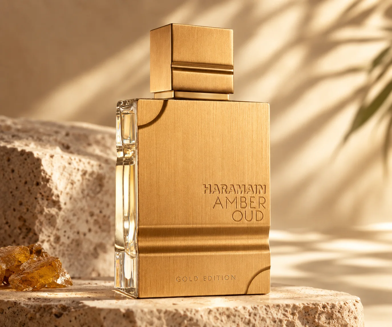 Al Haramain Amber Oud Gold Edition in warm daylight
