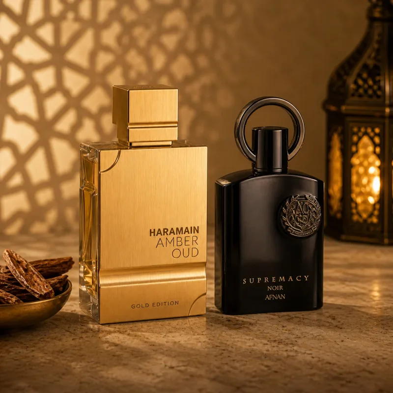 Al Haramain Amber Oud Gold and Afnan Supremacy Noir fragrances