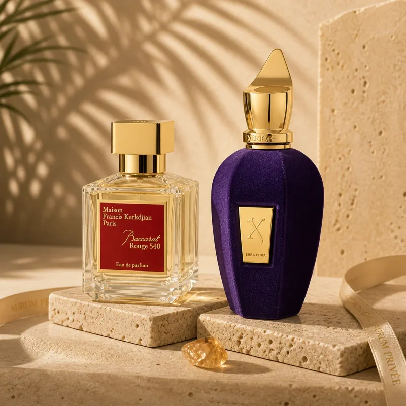 Maison Francis Kurkdjian Baccarat Rouge 540 and Xerjoff Erba Pura fragrances